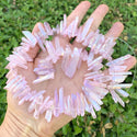 1 Strand Natural Raw Crystal Quartz Gemstone Beads, Small Drilled Stone Points, Rose Pink AB Titanium Coated Stone Stick, 15 Inch, GA8