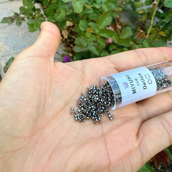 7.5g Miyuki Delica 11/0 Seed Beads, Opaque Metallic Iris Steel DB26