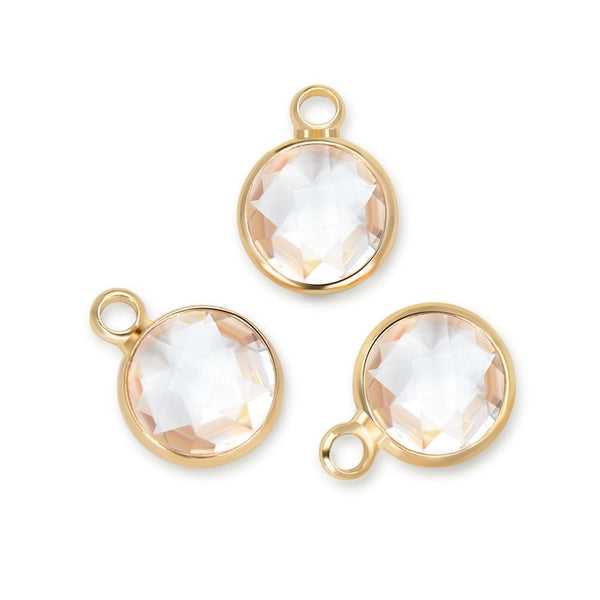 10pcs Grade A April Diamond Clear Birthstone Charm Drops, 18K Yellow Gold Plated Brass, 6mm Small, CCP2-G4