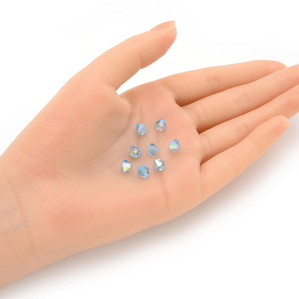 100pcs Preciosa Faceted Bicone Crystal Beads, Aquamarine AB, Size Selections: 3mm/4mm/6mm