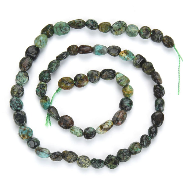Natural African Turquoise Gemstone Oval Tumbled Pebble Beads, Irregular, 6mm to 8mm, Hole ID 1mm, 15 Inch/1 Strand, GZ11-82