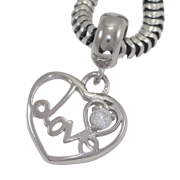 1pc Solid 925 Sterling Silver Love Eternity Bead Charm Clear Cubic Zirconia CZ, Compatible with Pandora All Other Charm Bracelet, EC611