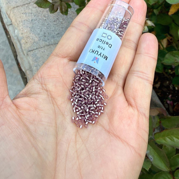 7.5g Miyuki Delica 11/0 Seed Beads, Silver-Lined Smoky Amethyst DB146