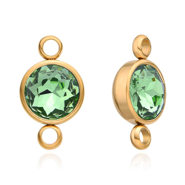 10pcs Grade A August Peridot Green Birthstone Links, 18K Yellow Gold Plated Stainless Steel, Tarnish Resistant, 10mm, CCP37-8