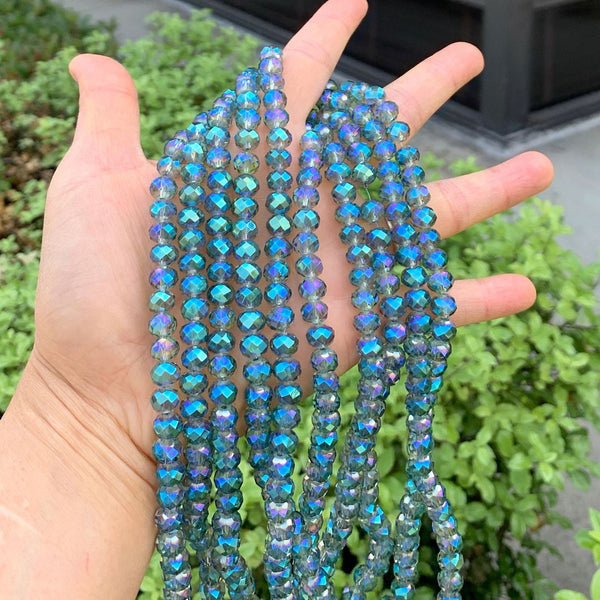 140pcs Creative Club Faceted Rondelle Crystal Glass Beads, Green Peridot Shimmer, 8x6mm, Hole ID 1.1mm, CCR836