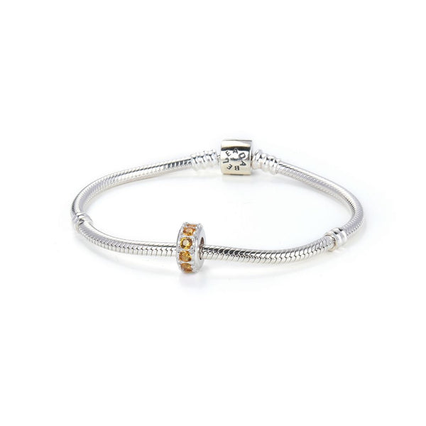 1pc 925 Sterling Silver November Birthstone Bead Charm, Yellow Topaz Cubic Zirconia CZ, 9.5x5mm, Hole ID 4.5mm, EC1-C11