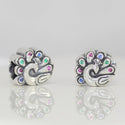 1pc Solid 925 Sterling Silver Peacock Cubic Zirconia Gemstone Charm Bead, Compatible with Pandora All Other Charm Bracelets, EC2-P1