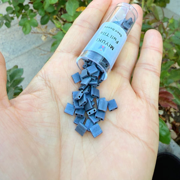 10g Miyuki Full Tila Square Seed Beads 5x5mm, Matte Gunmetal Blue (TL2001)