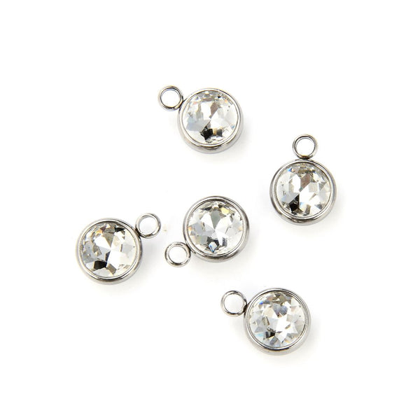10pcs Grade A April Crystal Clear Birthstone Charm Drops, Stainless Steel, Tarnish Resistant, 10mm, CCP30-4