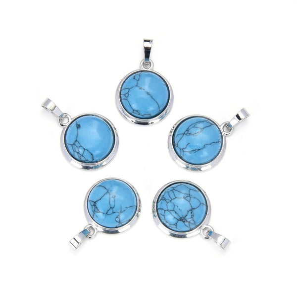 2pcs Natural Blue Howlite Imitation Turquoise Round Gemstone Pendant Drops, 20mm, G2P-K8