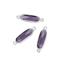 10pcs Grade A February Amethyst Purple Rectangle Bar Birthstone Links, Sterling Silver Plated Brass, 21x7mm, CCP9-S2