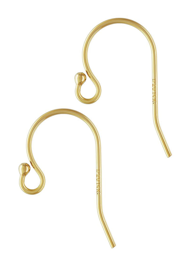 10pcs Real 1/20 14K Gold Filled Ball End Fish Earring Hooks, 20mm, 3mm Ball, 0.8mm/20 Gauge, JK1-A7