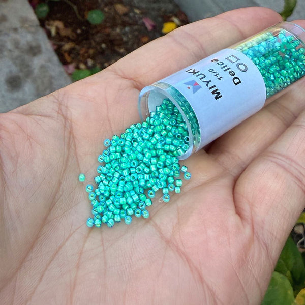 7.5g Miyuki Delica 11/0 Seed Beads, Translucent Luminous Dyed Green DB2053