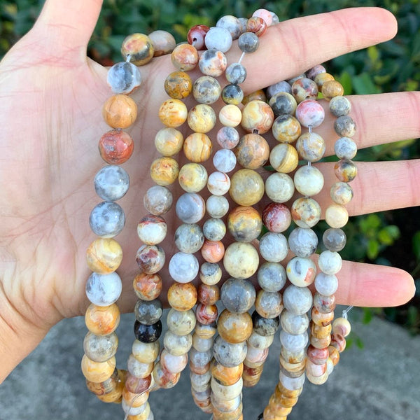 Natural Crazy Lace Agate Gemstone Round Beads, 1 Strand/15 Inch, Size Selections: 4mm/6mm/8mm/10mm