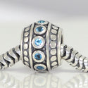 1pc 925 Sterling Silver Round December Birthstone Bead Charm, Blue Zircon Cubic Zirconia CZ, 10x8mm, Hole ID 4.5mm, EC1-F12