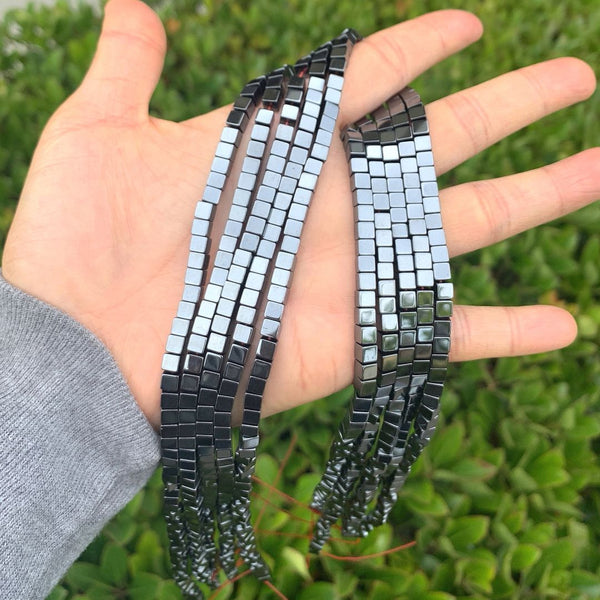 Grade A Natural Black Hematite Gemstone Cube Beads, 2 strands/190pcs Beads, 4mm/Small Tiny, Hole ID 1mm, GFC-K1