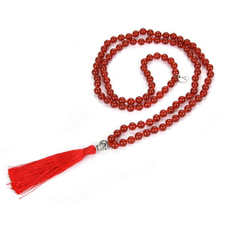 Adabele Premium 108 Mala Bead Tassel Necklace, 8mm Natural Red Carnelian Agate Gemstone, Buddhist Japa Prayer Beaded Jewelry RGN14