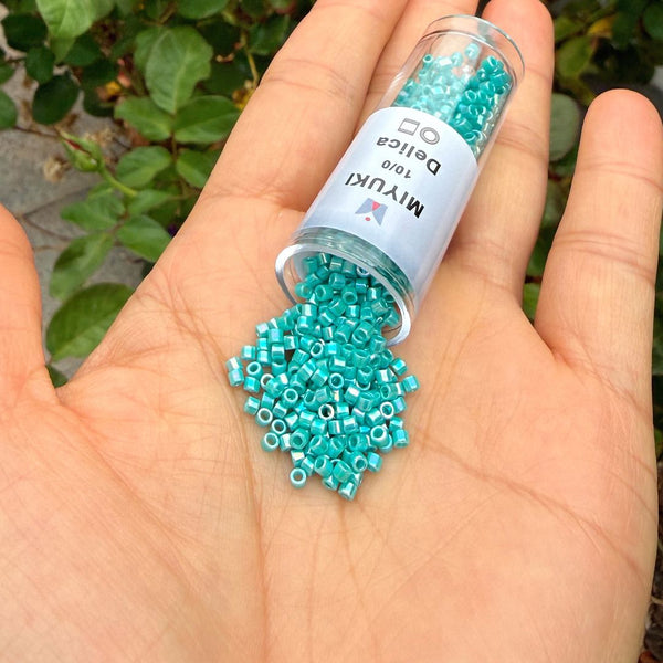 7.5g Miyuki Delica 10/0 Tube Seed Beads, Rainbow Turquoise Green DBM166