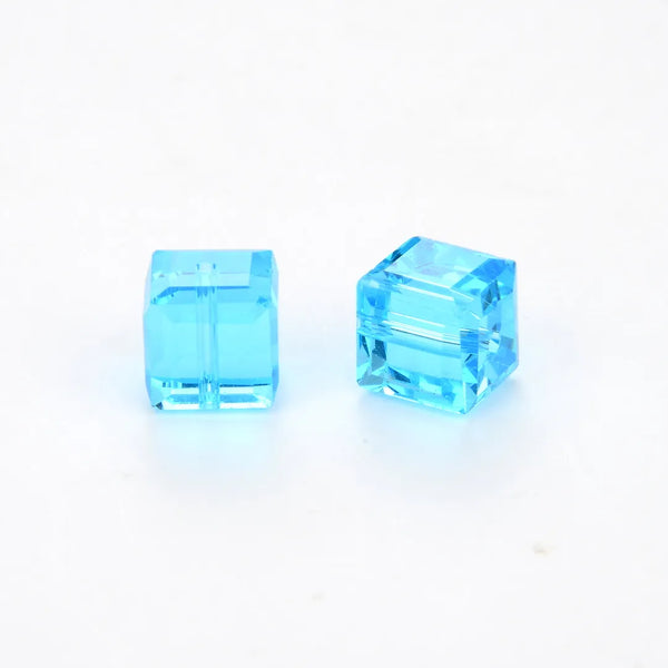 24pcs Adabele Austrian Faceted Cube Crystal Beads #5601, Aquamarine Blue, Size Selections: 4mm/6mm/8mm
