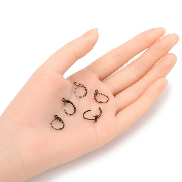 50pcs Leverback Earring Hooks, Open Jump Ring, Antique Bronze Plated Brass, Size Selections: 15mm/17mm