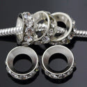 50pcs Grade A Large Hole Crystal Rhinestone Rondelle Beads, Sterling Silver Plated Brass, 12mm, Hole ID 6mm, CF5-12