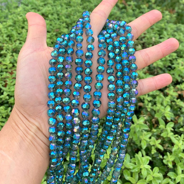 140pcs Creative Club Faceted Round Crystal Glass Beads, Peridot Shimmer, 8mm, Hole ID 1mm, CC2R836