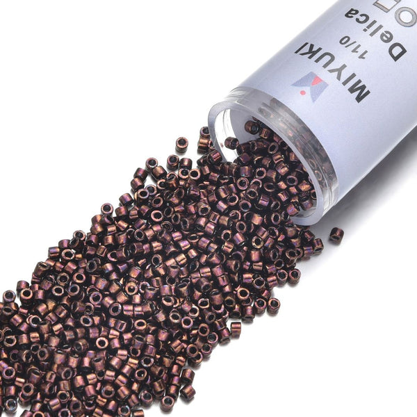 7.5g Miyuki Delica 11/0 Seed Beads, Opaque Metallic Dark Raspberry DB12