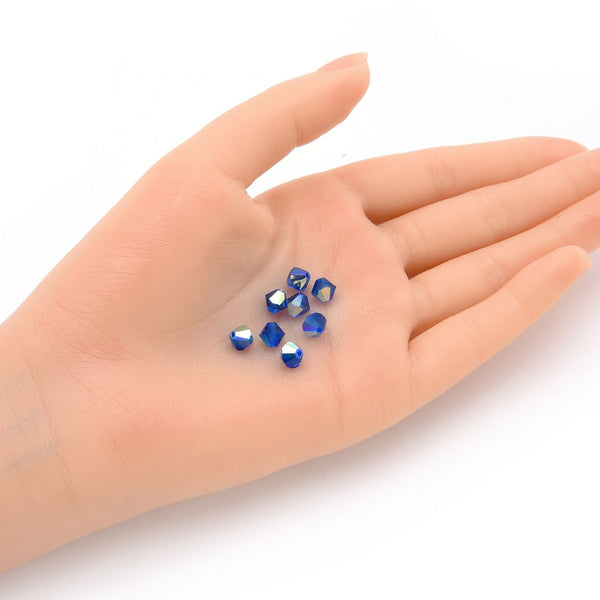 50pcs Preciosa Faceted Bicone Crystal Beads, Cabri Blue AB, 6mm, Hole ID 1mm, Pre-B664