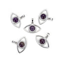 2pcs Natural Purple Amethyst Gemstone Pendants, 33x18mm Evil Eye Stone Drops, G2P-L2