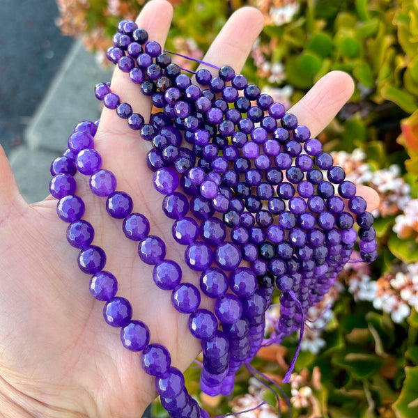 Natural Amethyst Purple Jade Gemstone Faceted Round Beads, 6mm, Hole ID 0.9mm, 2 Strands/28 Inch Total, GH-E17