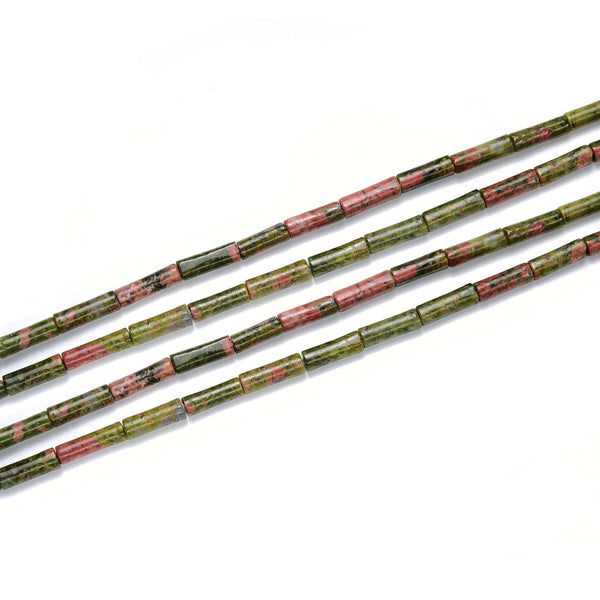 Natural Unakite Jasper Gemstone Cylinder Tube Beads, 13x4mm, Hole ID 1mm, 14.5 Inch/1 Strand, GH-H2