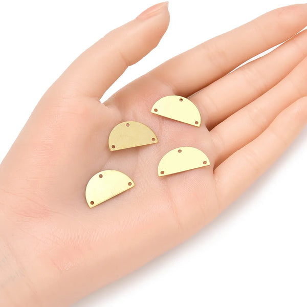 20pcs Raw Brass Half Round Semicircle Connector Link, 3-Hole, 21mm, Unplated/Uncoated, CX-R4