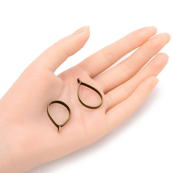 20pcs Open Back Pearl Teardrop Bezel Blanks, Pendant Base, Large Resin Mold, Tarnish Resistant Antique Bronze, 34x20mm, CF287-4