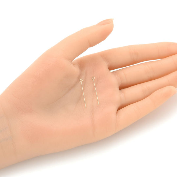 20pcs Real 1/20 14K Gold Filled Eye Pins Eyepin, 24 Gauge/0.5mm, Length Selections: 1 inch/1.5 inch/2 inch