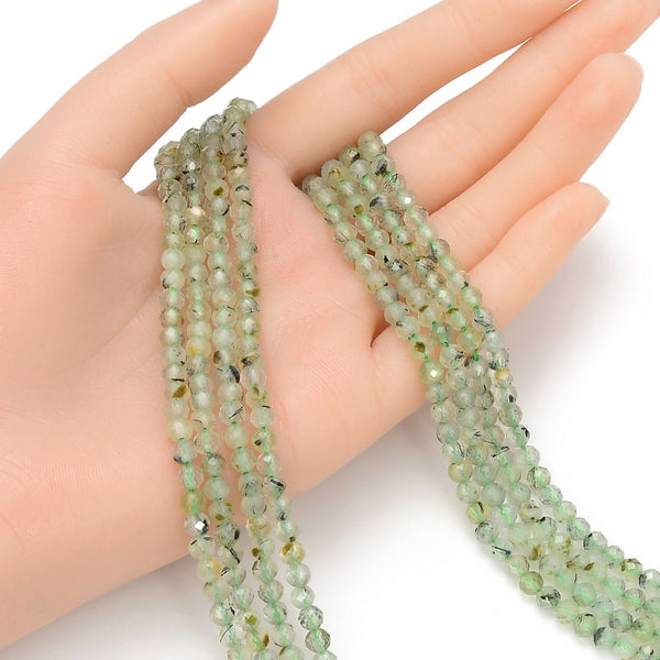 Natural Green Prehnite Gemstone Tiny Small Faceted Round Beads, 4mm, Hole ID 0.6mm, 15 Inch/1 Strand, GK4-12