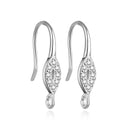 4pcs 925 Sterling Silver Fancy Marquise Earring Hooks, 8 Cubic Zirconia CZ, Tarnish Resistant Rhodium Plated, 15mm, SS452