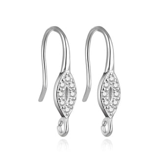 4pcs 925 Sterling Silver Fancy Marquise Earring Hooks, 8 Cubic Zirconia CZ, Tarnish Resistant Rhodium Plated, 15mm, SS452