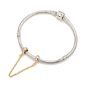 1pc Real Yellow Gold Plated Sterling Silver Safety Chain Lock Clip Rubber Charm Holder Bead Stopper, Compatible with Pandora All Other 3mm Charm Bracelet, EC28-A2