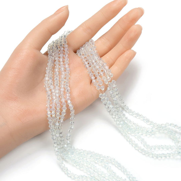 500pcs Creative Club Faceted Bicone Crystal Glass Beads, White Opal, 4mm (0.16 Inch) Small Tiny, Hole ID 0.9mm, CCB434