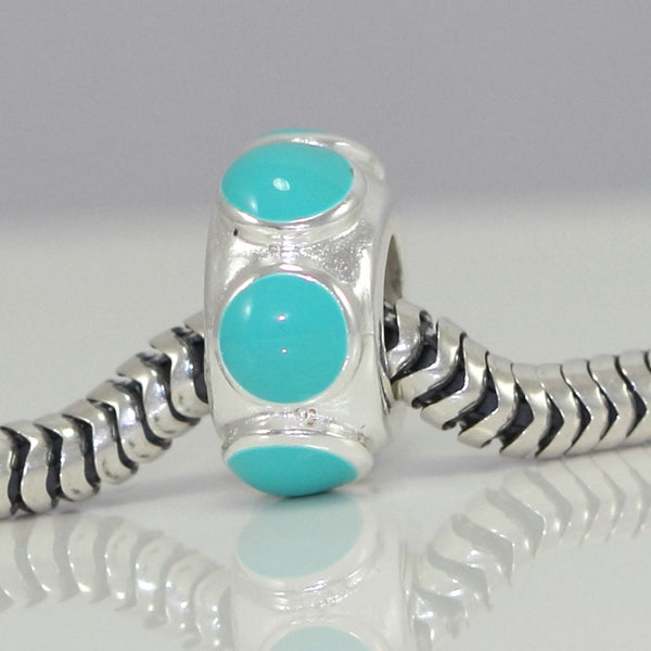 1pc Solid 925 Sterling Silver March Birthstone Charm Aqua Blue Enamel Bead, Compatible with Pandora All Other Charm Bracelet, EC30