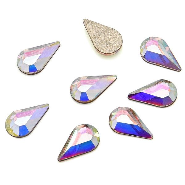 10pcs Genuine Preciosa Maxima Faceted Pear Flat Back Crystal Rhinestone, Foil Back, Crystal AB, 8x4.8mm, Prm-W82