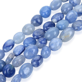 Natural Blue Aventurine Gemstone Oval Tumbled Pebble Beads, Irregular, 6mm to 8mm, Hole ID 1mm, 15 Inch/1 Strand, GZ11-29