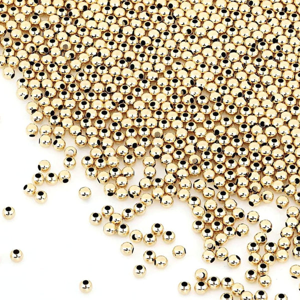 100pcs Real 1/20 14K Gold Filled Seamless Tiny Small Round Beads, 2mm, Hole ID 0.9mm, JK2-A2