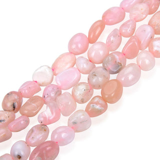 Natural Pink Opal Gemstone Oval Tumbled Pebble Beads, Irregular, 8mm to 10mm, Hole ID 1mm, 15 Inch/1 Strand, GZ12-4