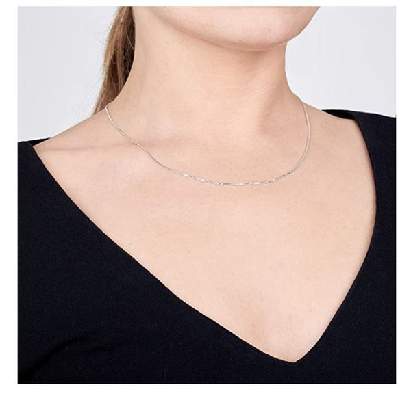 1pc 925 Sterling Silver Box Link Chain Necklace, Tarnish Resistant Rhodium Plated, 1mm, Strong Thin Small, Length Selections: 18 inch/20 inch/22 inch