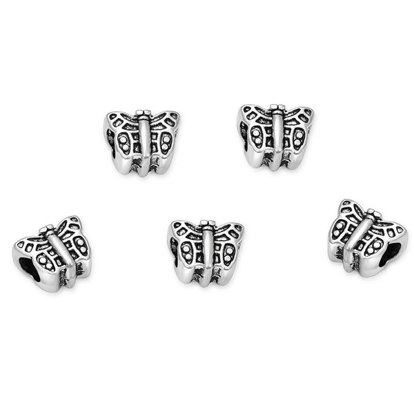 20pcs Butterfly Symbol of transformation Large Hole Beads, Hole ID 4.5mm, Antique Silver, Zinc Alloy Metal, MEC-A3