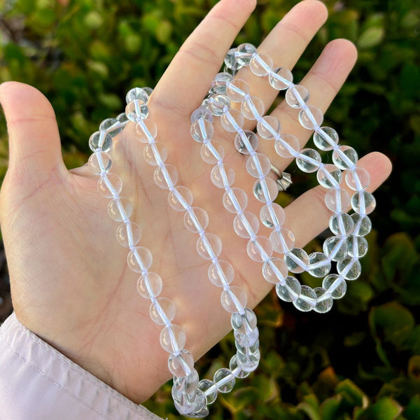 Adabele Premium 108 Mala Bead Tassel Necklace, 8mm Natural Grade A White Quartz Clear Crystal Gemstone, Buddhist Japa Prayer Beaded Jewelry RGN13