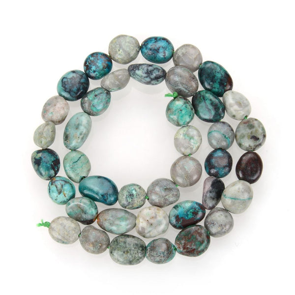 Natural Chrysocolla Turquoise Gemstone Oval Tumbled Pebble Beads, Irregular, 7mm to 10mm, Hole ID 1mm, 15 Inch/1 Strand, GZ12-52