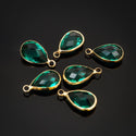 10pcs Grade A Emerald Green Teardrop Birthstone Charm Drop, 18K Yellow Gold Plated Brass, Size Selections: 11x7mm, 14x8mm, 16x9mm