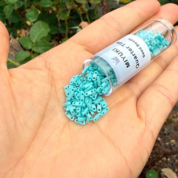 10g Miyuki Quarter Tila Seed Bead 5x1.2mm Matte Rainbow Mint Green QTL412FR